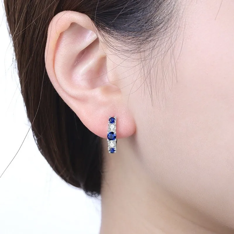 MISEFF Real 925 Sterling Silver Earring Gradual Change Green Blue Colored Zircon Hoop Earrings Engagement Wedding Jewelry Gifts