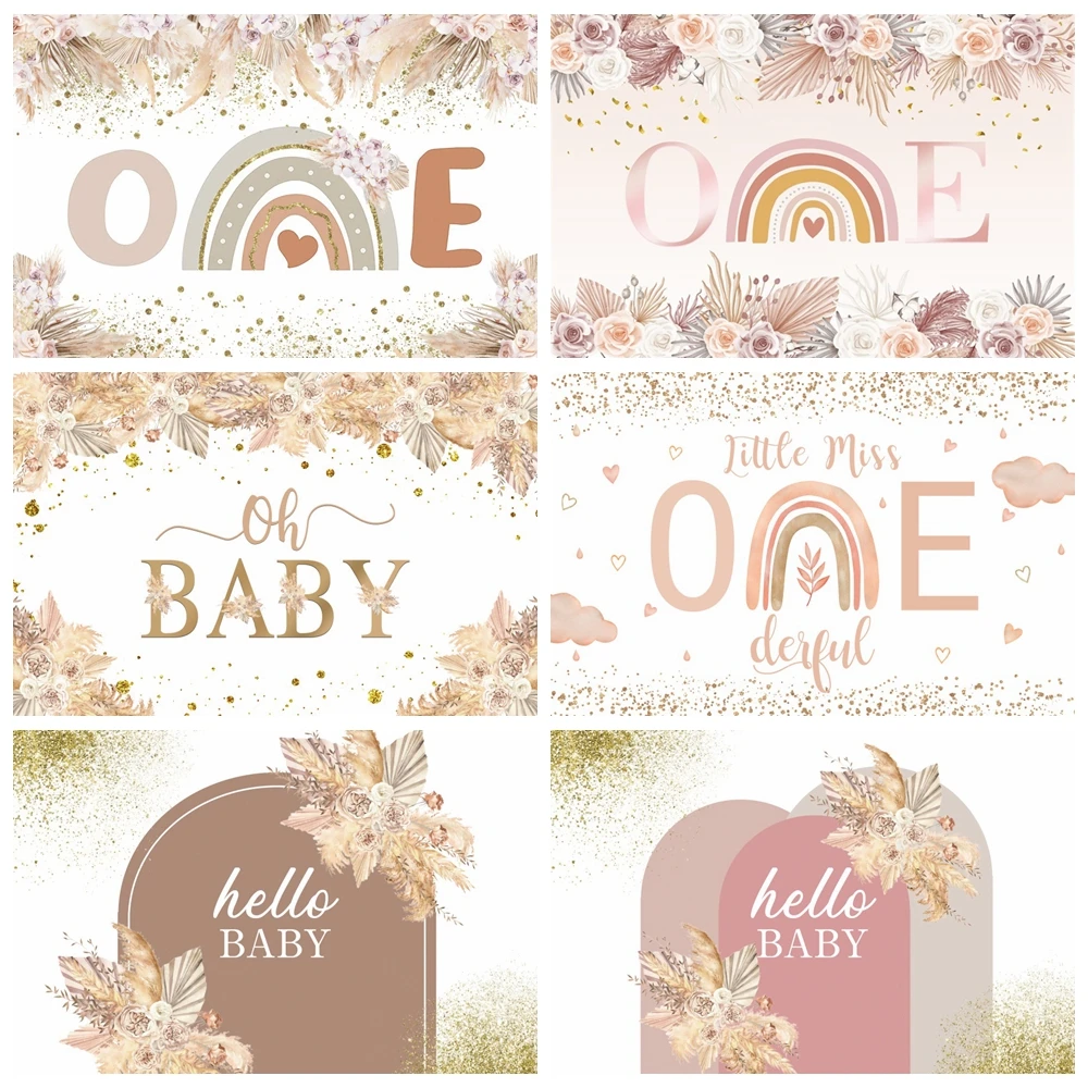 

Newborn 1st Birthday Baby Shower Backdrops Photography Boho Rainbow Butterfly Flower Sunshine Cake Smash Photo Background Props