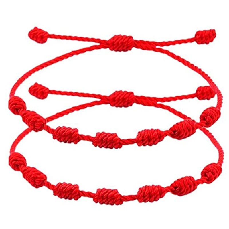 7 Knot Lucky Red String Bracelet With Initial - Adjustable Kabbalah Protection Amulet For Women & Men - View #4