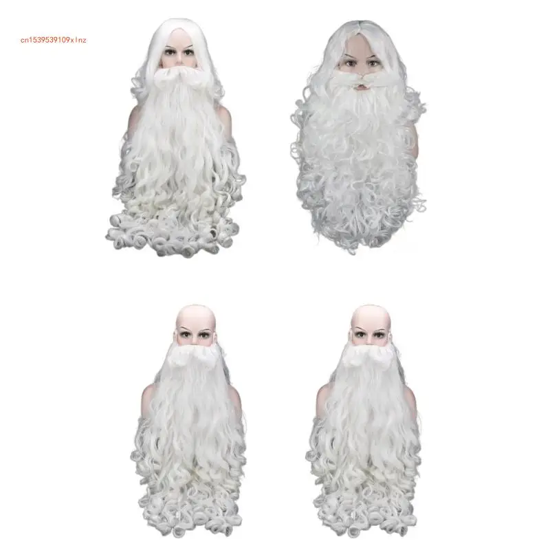 

Deluxe Santa Clauses and Beard Set Professional Santa Clauses Realistic Hair for Costume Halloween Christmas Cosplay