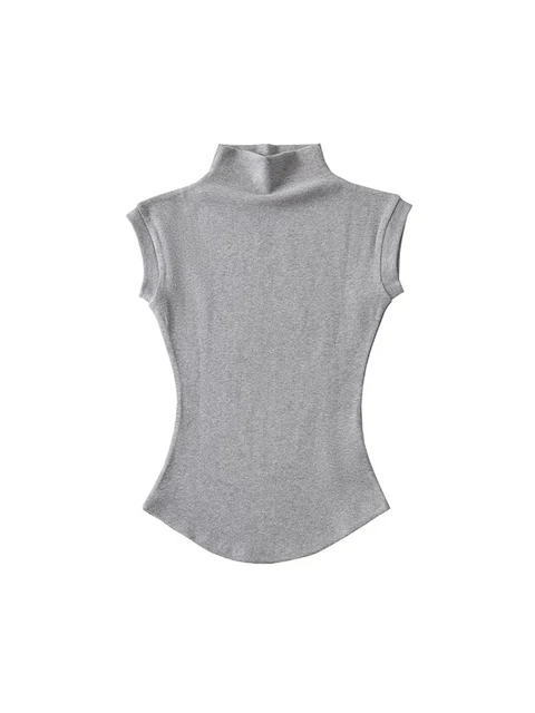Women Summer Sexy Turtleneck Sleeveless T-Shirts Tops Solid Slim Fit Pullovers Causal Tees Shirts Female Streetwear Basics Tees 3
