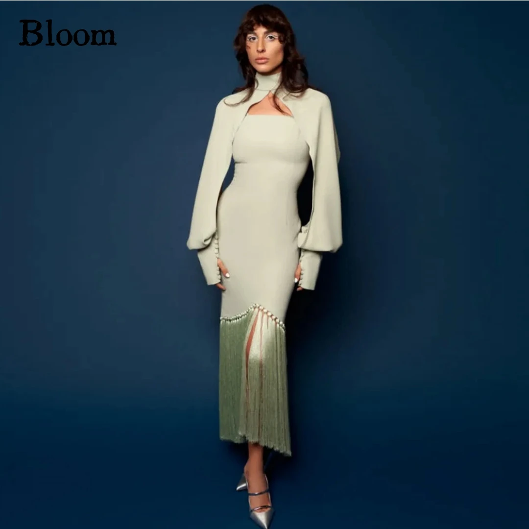 

Bloom 2-Piece Evening Dresses For Prom Long Sleeves With Tassels Buttons Fashion Formal Dress Celebration Wedding Party Dress