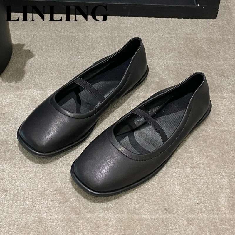 

Soft Sheepskin Leather Elastic Band Women Casual Shoes Fashion Round Toe Flats Shallow Mary Janes Designer Ballet Shoes 2023