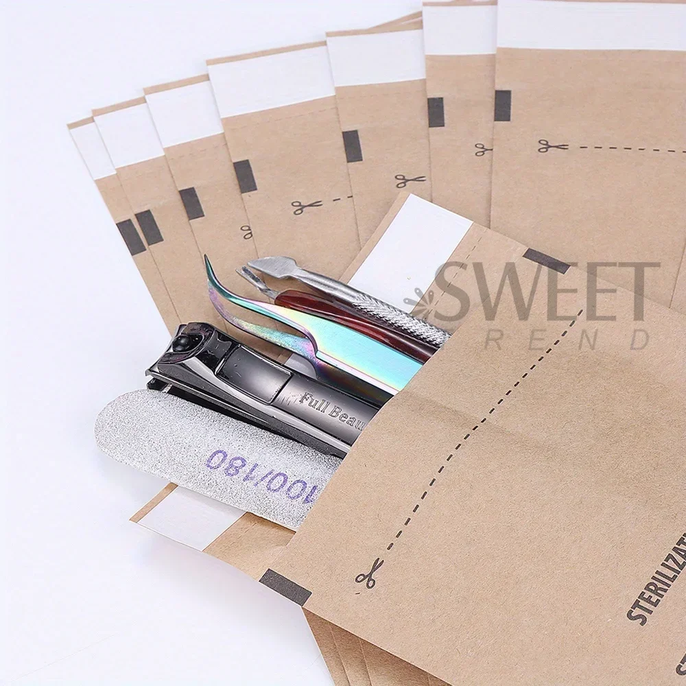 50/100pcs Disposable Kraft Self-Sealing Sterilization Bags Empty Sterilizing Manicure Pouches Cleaning Nail Care Supplies Tools