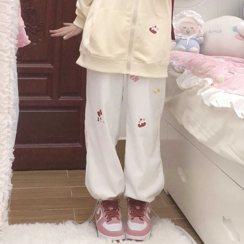 

Kawaii Sanrio Anime Hello Kitty Cute Cartoon Pattern Autumn and Winter Casual Wide Leg Straight Leg Sports Pants Gifts for Girls