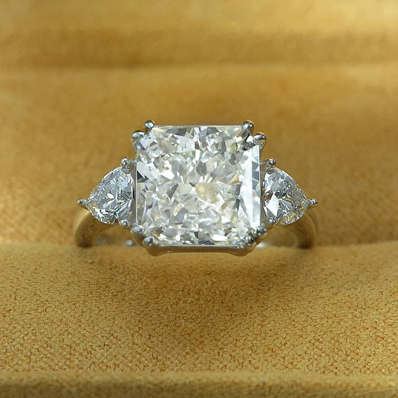 Huitan Square White Cubic Zirconia Rings Silver Color Luxury Wedding Accessories Women Anniversary Gift Eternity Fashion Jewelry