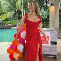 Sexy Summer Elegant Long Dresses For Women Backlesss Sexy Dress Red High Slit Streamer Vestidos Elegant Women's Party Dresses - Image 2