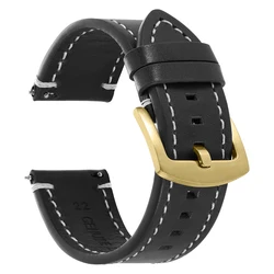 Vintage Brown Oil Wax Leather Watch Band - Thick Stitched Cowhide Strap for Men with Quick Release (Black - GD)