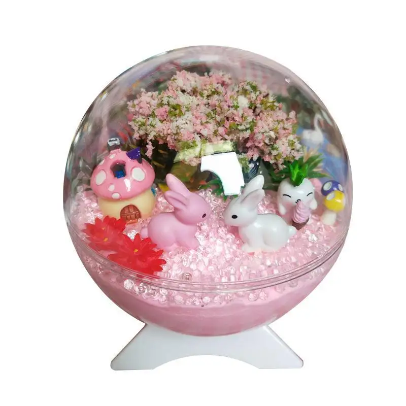DIY Glass Ball Miniature Dollhouse Rabbit Figurine Assemble Toy Cute Unicorn Forest House Decoration Birthday Gift for Kid |