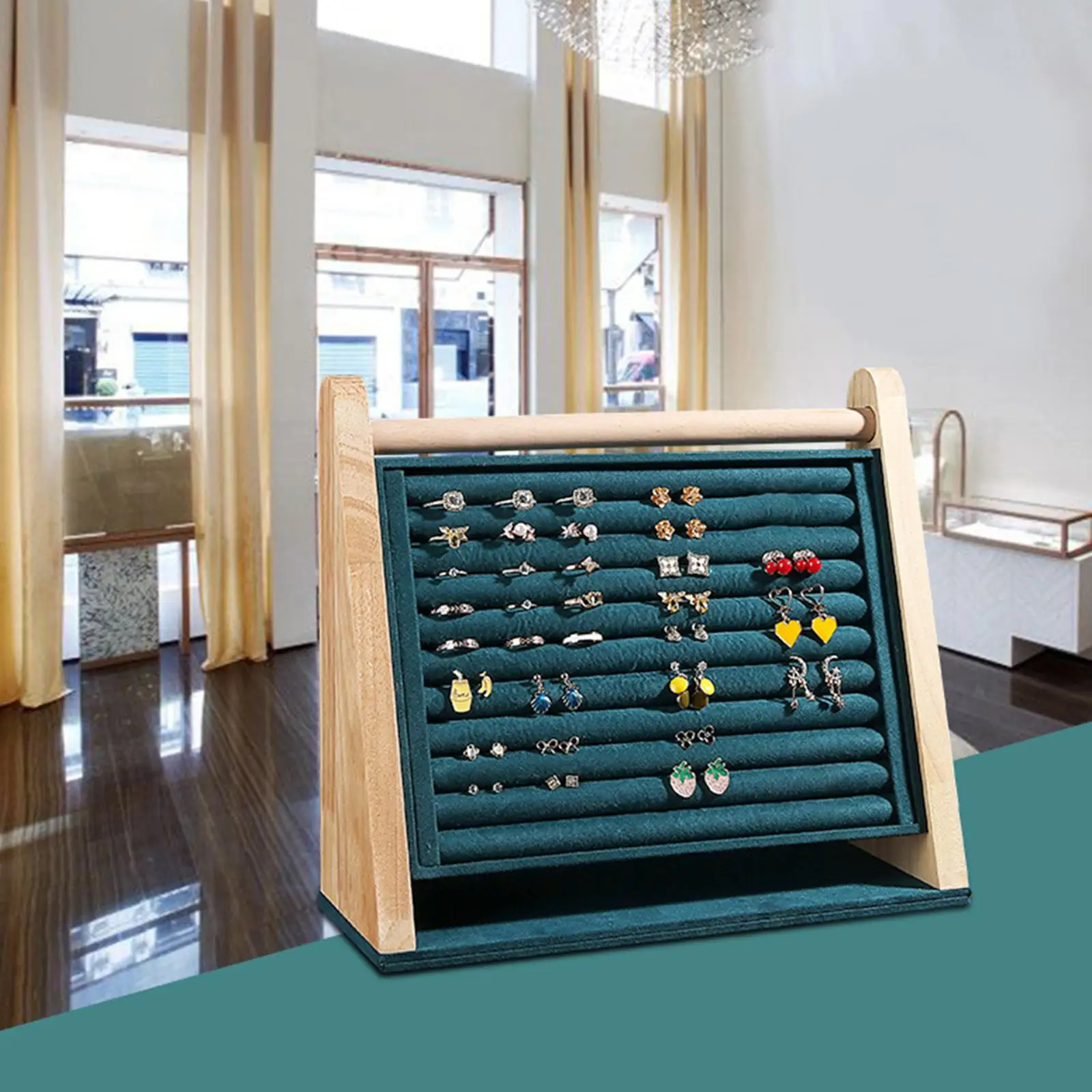 Wooden Vertical Jewelry Display Holder Rings Organizer Tray Fashion Shows Display Home