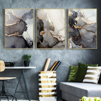 Abstract Golden Luxury Canvas Painting Watercolors Picture Home Decor Wall Art Fashion Marble Posters and Prints for Living Room 2