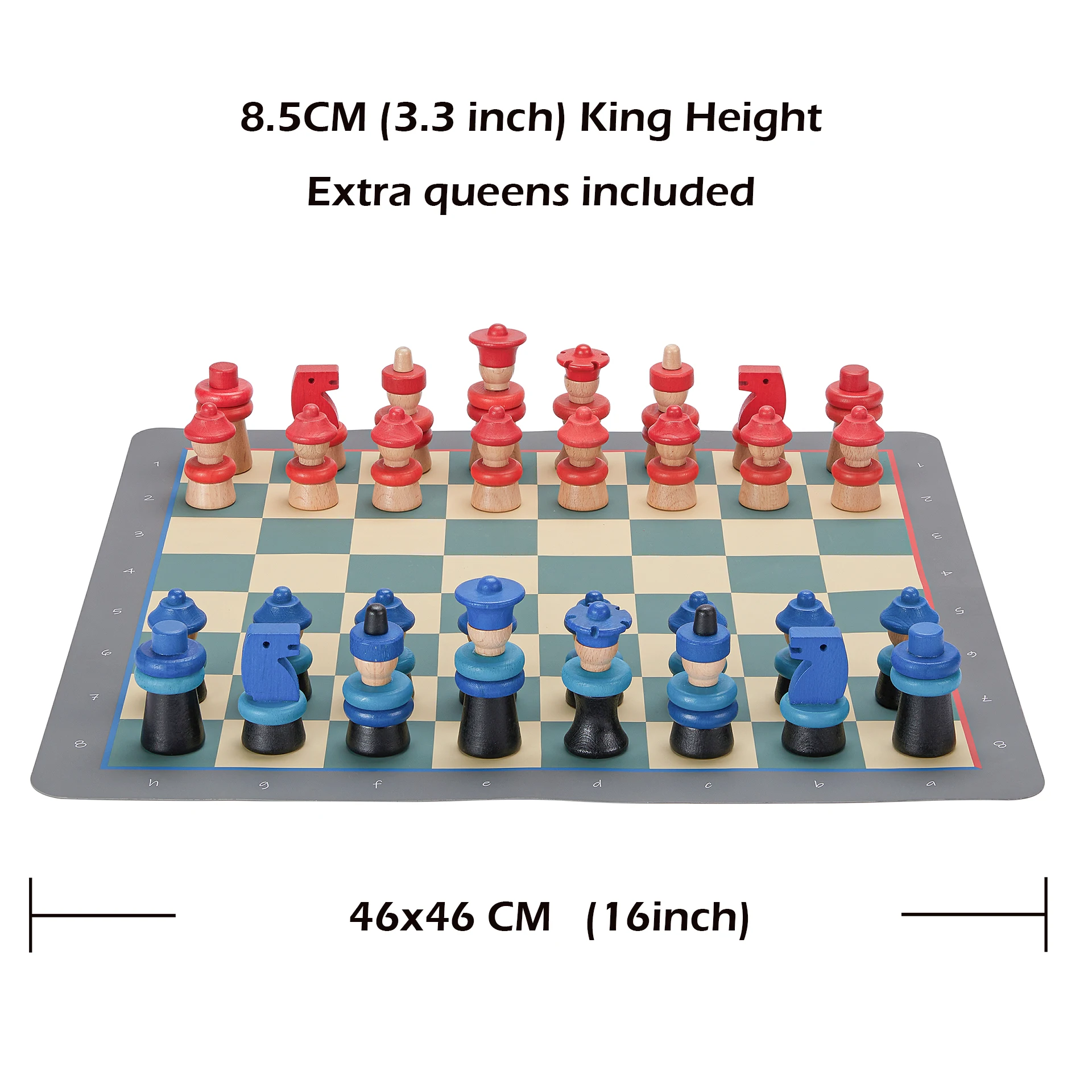 CHESSSHOP Children Wooden Travel Chess Set 18'' Foldable Silicone Chessboard / 3.3'' King Height Classic Staunton