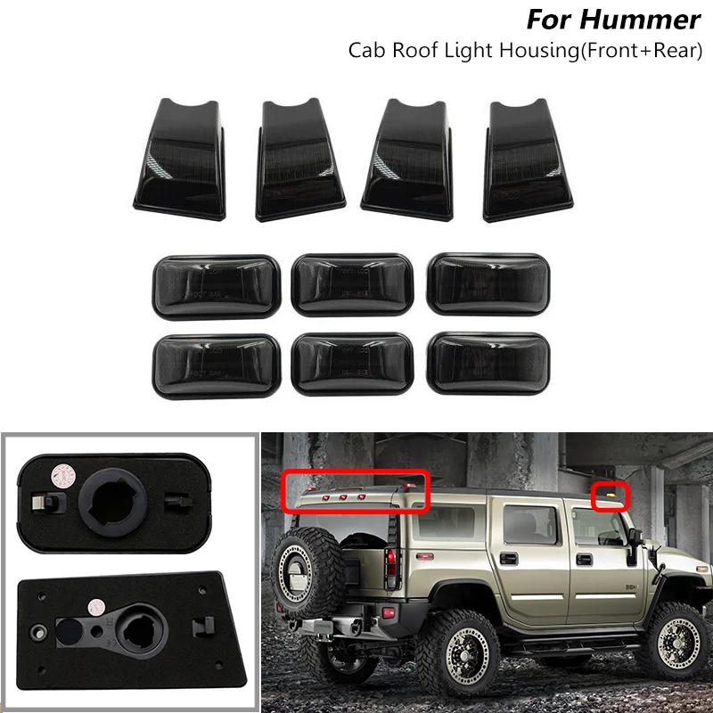 iJDM Smoked Lens Cab Marker Light Top Roof Light Running Light Housings For 2003-2009 Hummer H2 & For 2005-2009 Hummer H2 SUT