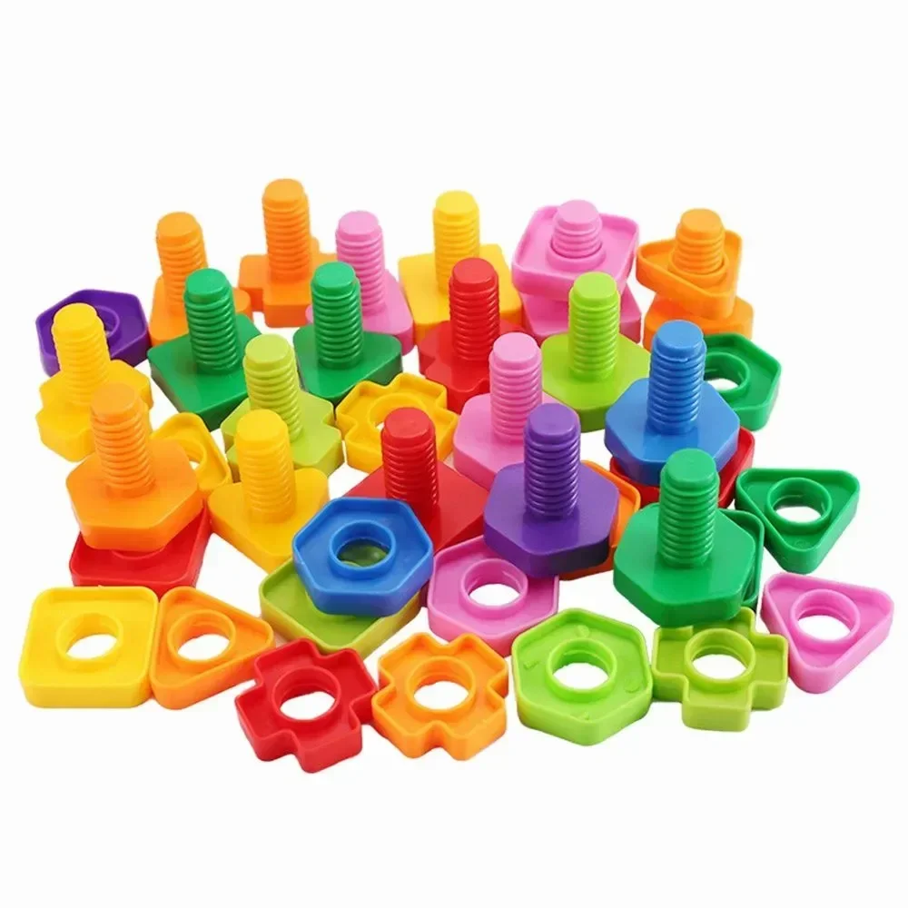 10/20Pcs Screw Building Blocks Nut Shape Match Puzzle Toys For Children Infant Montessori Shape Color Recognize Educational Toys building block toy assemble toy shape match puzzle toys