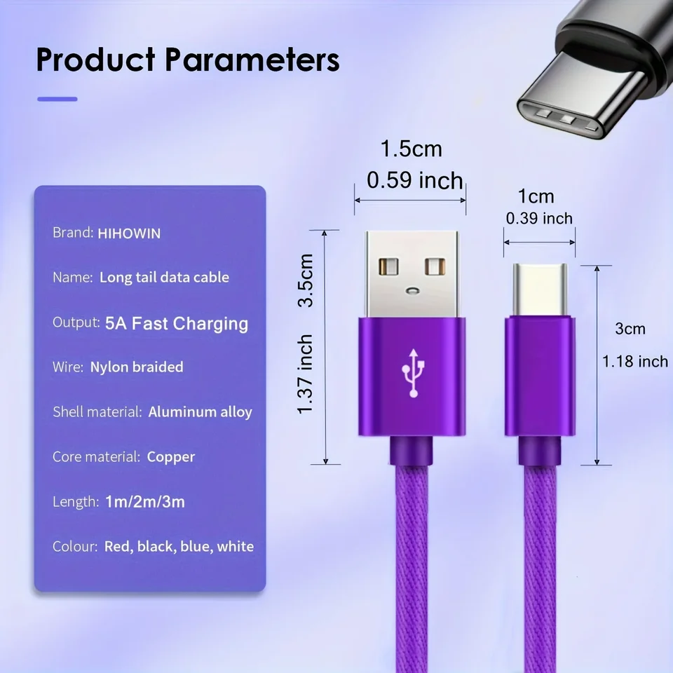 Cavo USB Tipo C Da 2 Metri Per Realme GT2 – Ricarica Rapida E Sincronizzazione Dati Fino A 480 Mbps, Connettori In Alluminio - 5