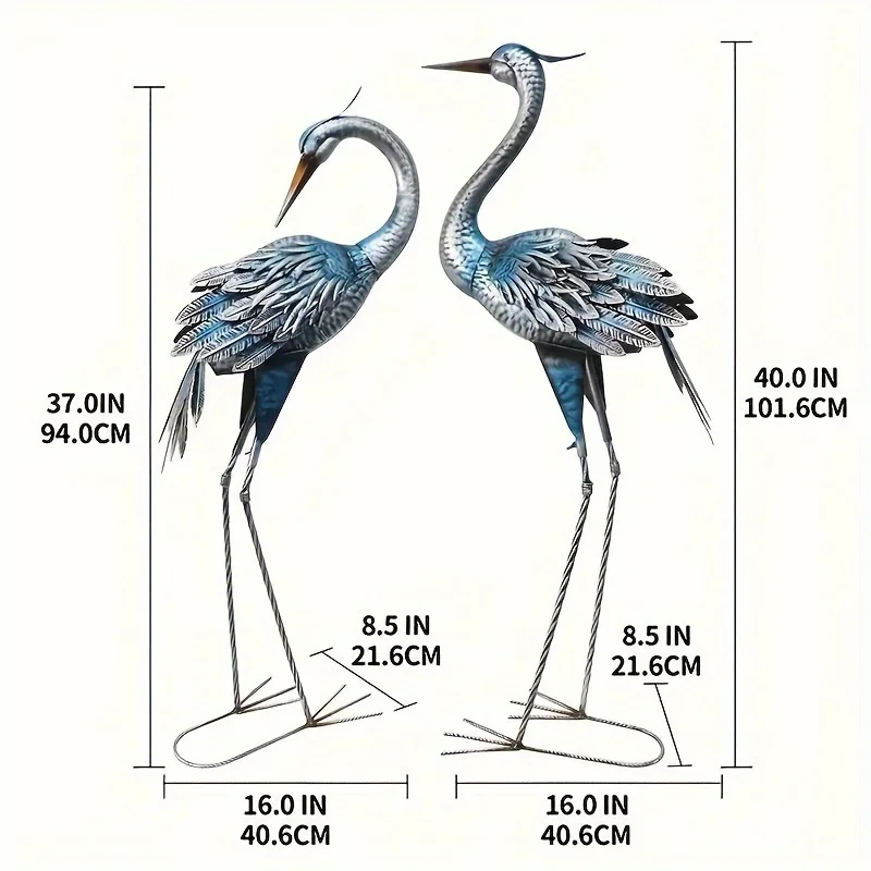 Rustic Metal Garden Crane Statues 6