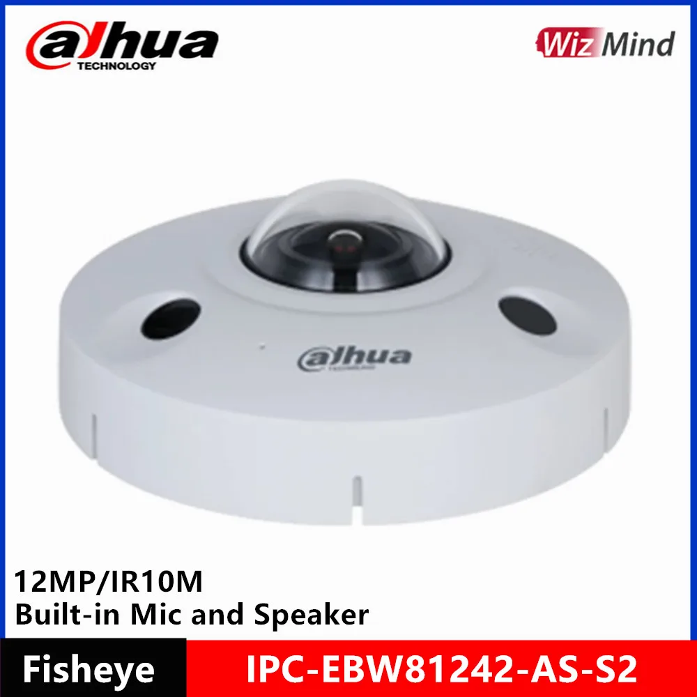 Dahua IPC-EBW81242-AS-S2 IP67 IK10 IR10M 마이크 및 스피커 12MP POE IR10M VR WizMind 어안 렌즈