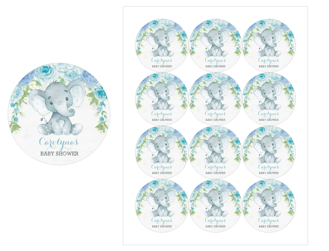 30 It's a Girl Elephant Baby Shower Scrapbook Stickers 1.5 Round Envelope  Seals