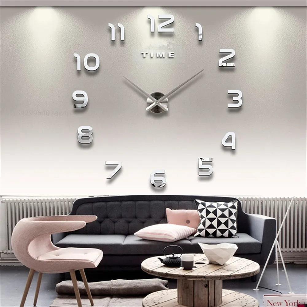2023 Modern Design Large Wall Clock 3D DIY Quartz Clocks Fashion Watches Acrylic Mirror Stickers Living Room Home Decor Horloge