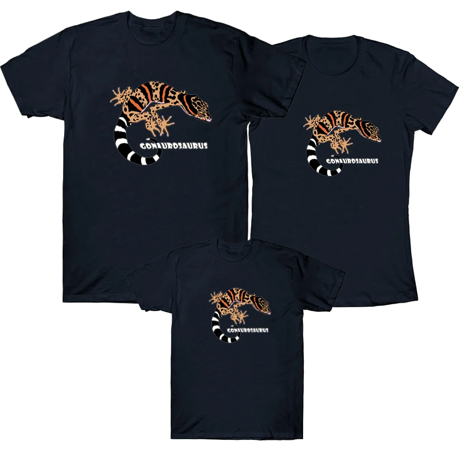 Семейный комплект Goniurosaurus Gecko с принтом, футболка из 100% хлопка с круглым вырезом и коротким рукавом, рубашка для домашних животных, рептилий, семейный костюм для влюбленных