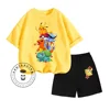 Summer Kids Two-piece Pikachu Animation-themed Cartoon Character Print Design O-neck Delicate Short Sleeves and Fitted Shorts 4