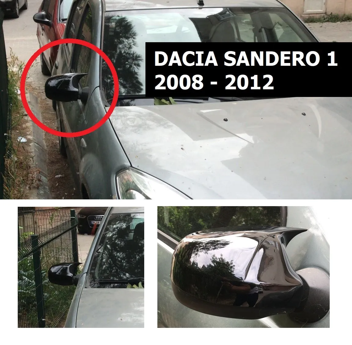 

Bat Style Mirror Cover For Dacia Sandero, Glossy Black, Piano Black, Left & Right, High Quality, 2008 2009 2010 2011