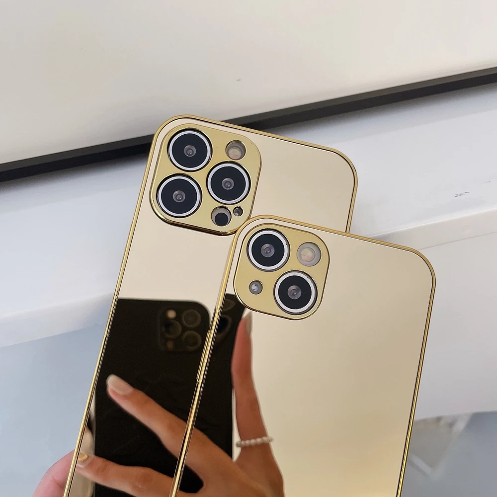 Luxury Plated Gold Phone Case For iPhone 14 Promax 13 11 12 Pro Max X 10 XS  XR Plus Glass Quality Mirror Funda Capa Coque Cover