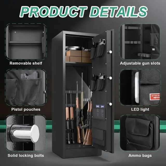 Large Home Gun Safe for Rifles, Pistols, and Shotguns with Quick Access Digital Lock, Adjustable Shelves, and Handgun Compartmen 6