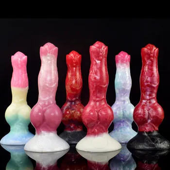 China Factory Supply Wholesale  Silicone Fantasy Dog Knot Dildo With Sucker Colorful Animal Penis Sex Toys For Beginners Women Men Anal Massage Exporters FAAK Silicone Fantasy Dog Knot Dildo With Sucker Colorful Animal Penis Sex Toys For Beginners Women