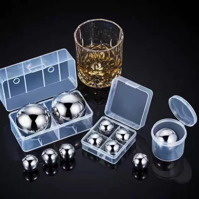 Stainless Steel Round Ball Cooling Cubes Stone Ice Cubes with Plastic Case Tongs Drinks Cooler Beer Hielos De Acero Inoxidable