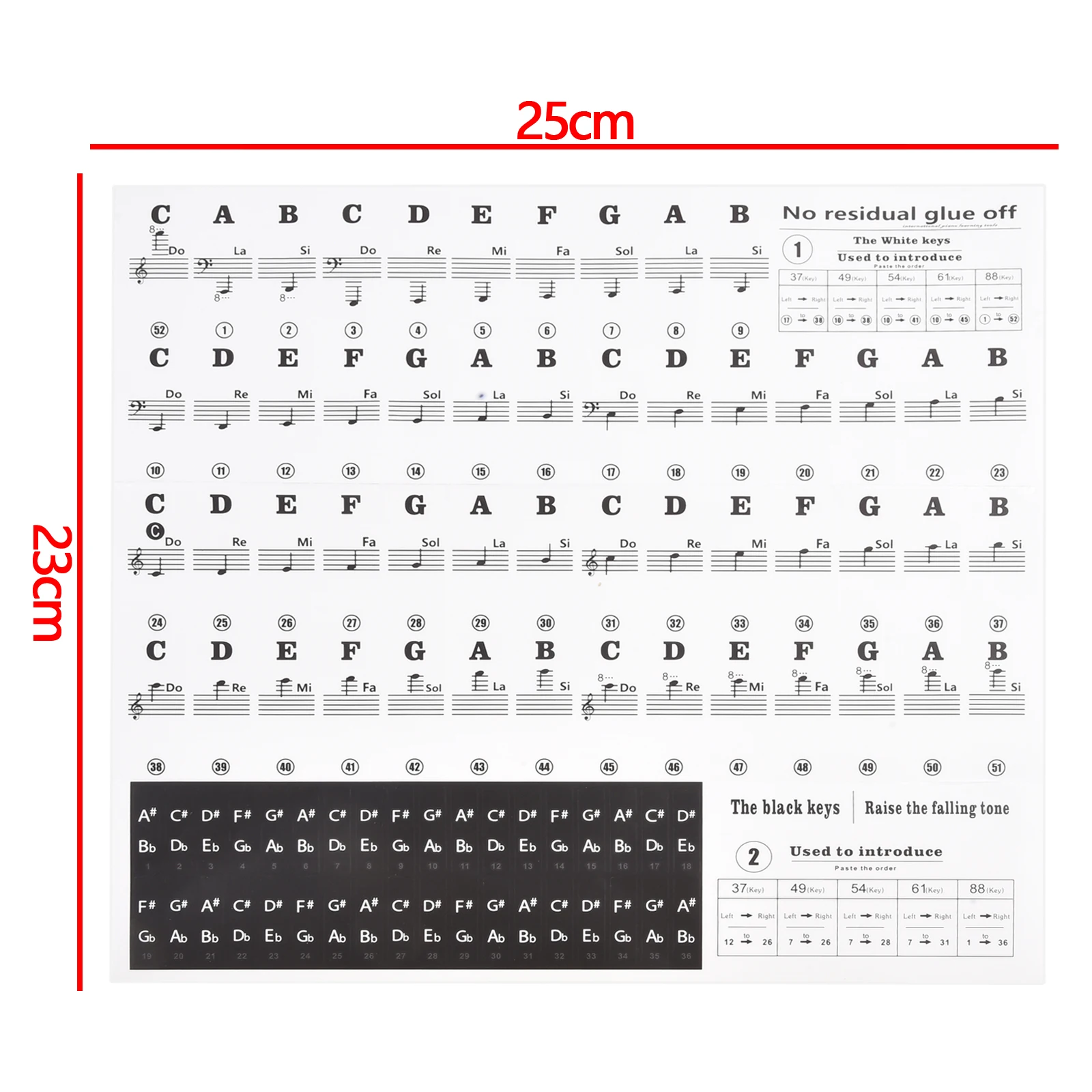 

For Piano Lovers Piano Decal Notes Piano Stickers 88/61/54/49/37 Keys Approx. 15 G Approx. 25*23cm Learning Beginners