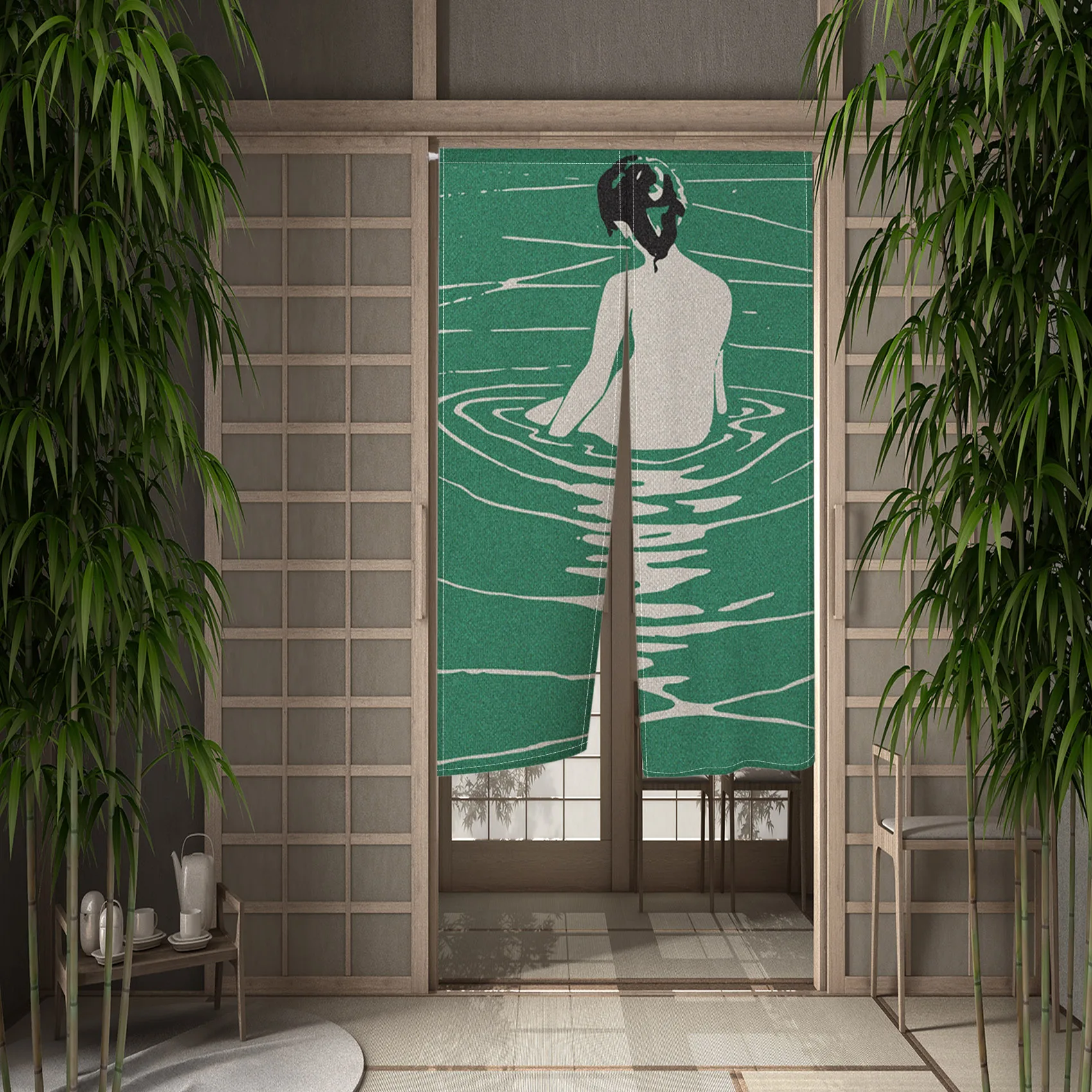 Beautiful Woman Pattern Japanese Door Curtain Showa Beautiful Woman Bedroom Bathroom Semi-Split Private Partition Fabric Curtain 4