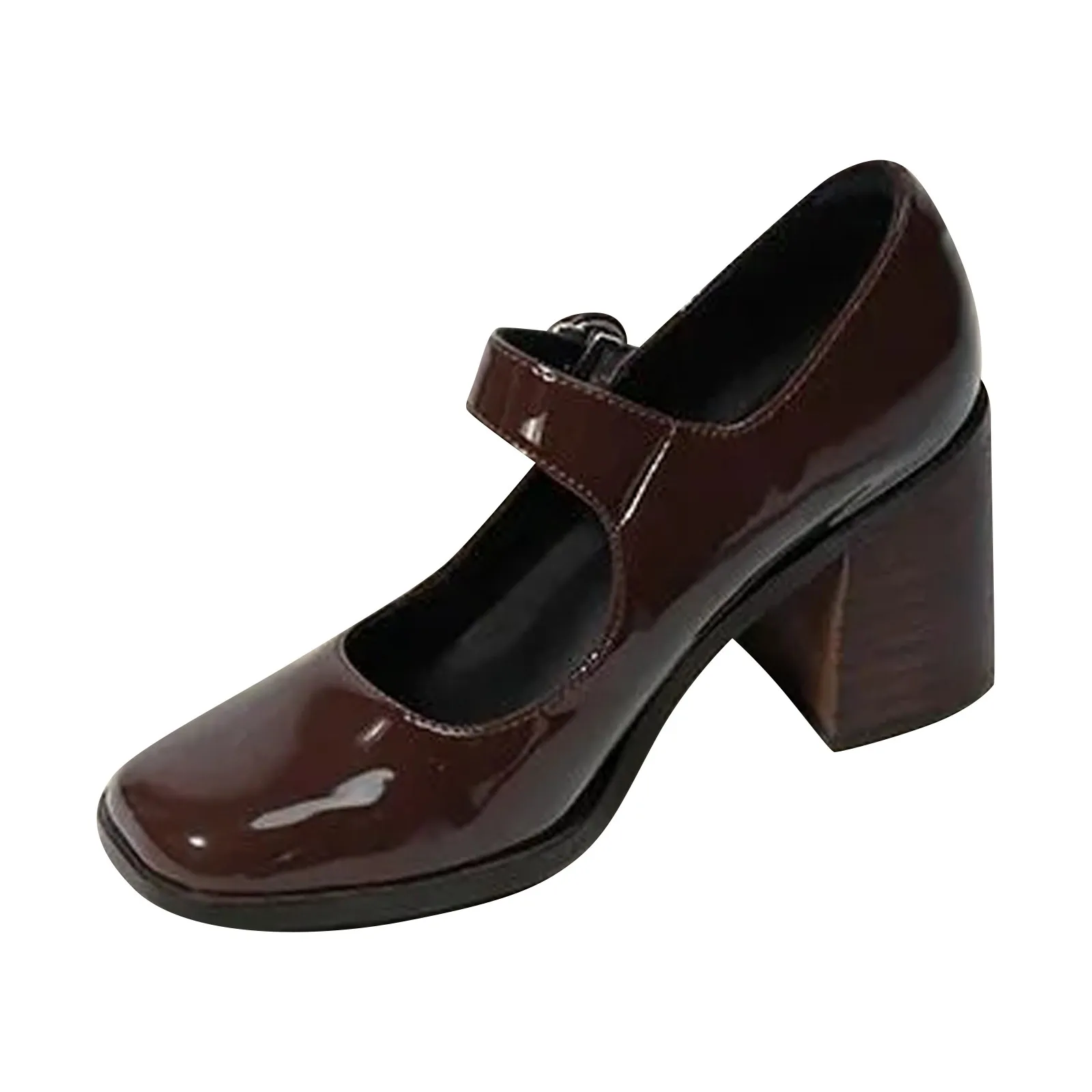 Retro Style Thick Heel Women Square Toe Mary Jane Shoes Fashion Shallow Pu Leather Shoes Ladies Comfort Office Pumps 3