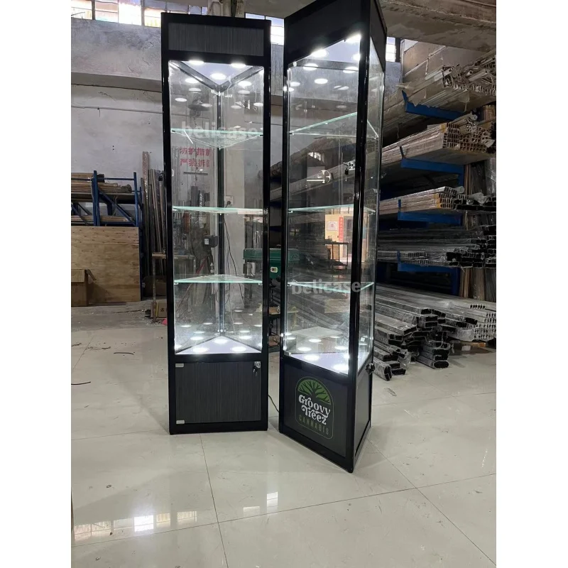 커스텀. 저렴한 부티크 쥬얼리 시계 숍 가구 유리 캐비닛, LED 조명, 연기 상점 알루미늄 프레임 유리 코너 쇼카