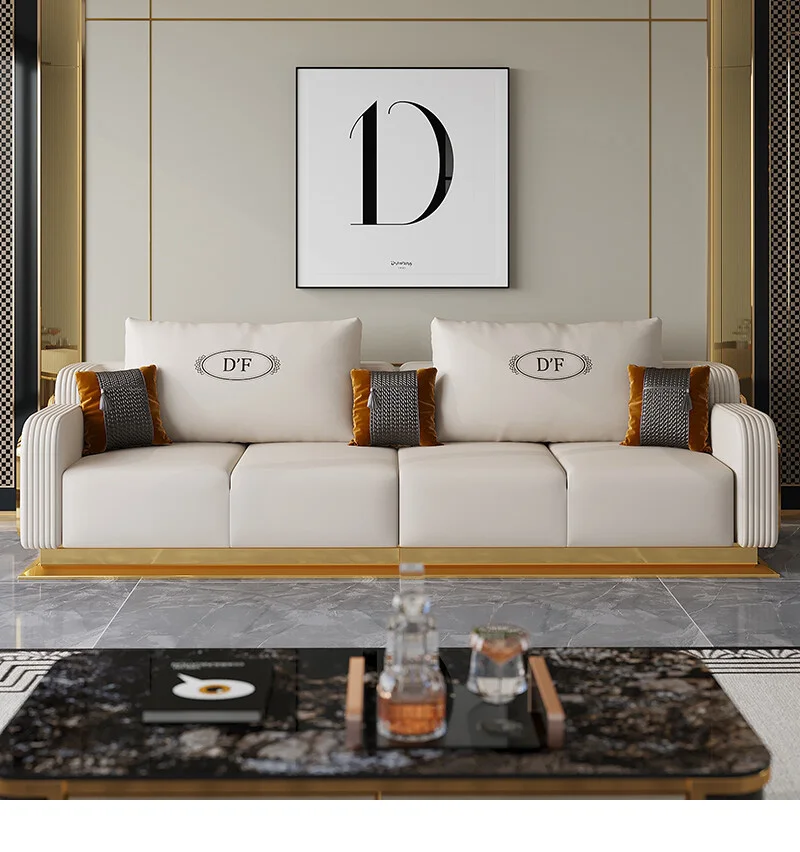 Modern Luxury Leather Sofa Wooden Living Room Sofa Set