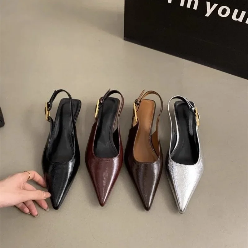 Gold Silver High Heel Pointed Toe Women Slingback Shoes Woman Elegant Summer French Style Back Empty Single Pumps 4
