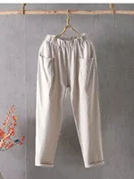 Summer Thin Cotton Linen Casual Straight Leg Pants Loose Outerwear Harem Carrot Pants for Mom Middle-Aged And ly Women