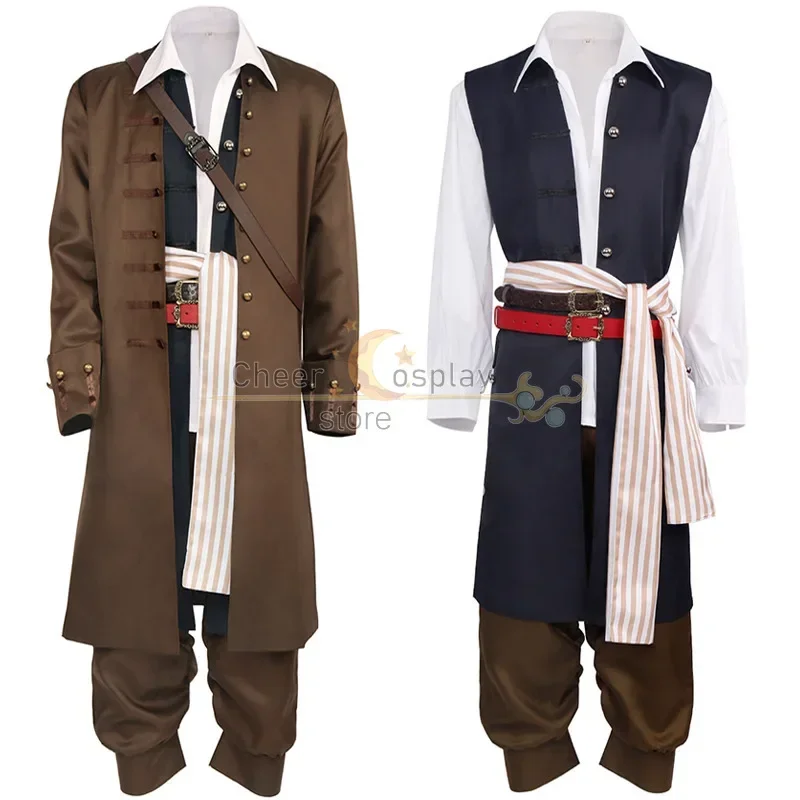 

Movie Pirates of The Caribbean Cosplay Costume Captain Jack Sparrow Halloween Party Performance Wear for Men Full Suit Set Cos