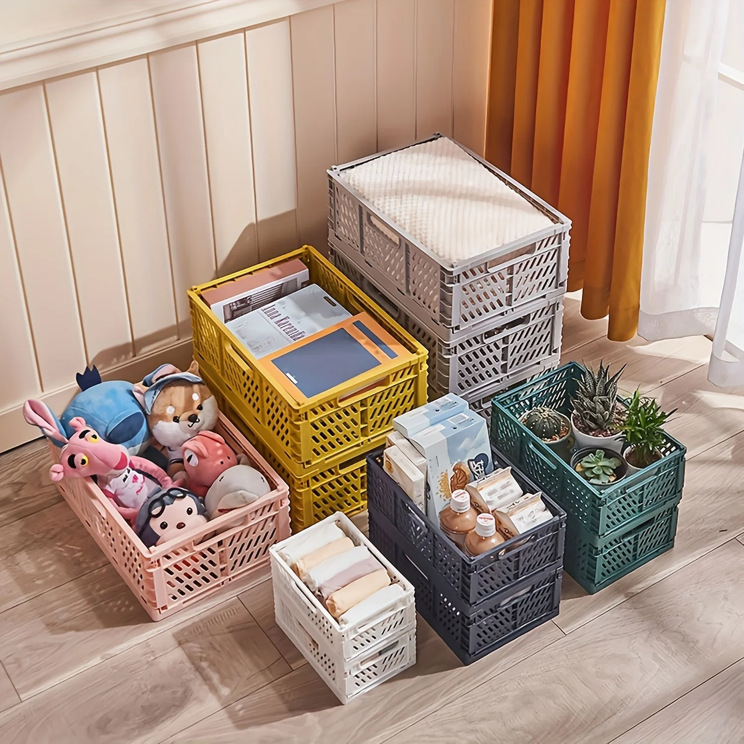 Portable storage crate in use for makeup