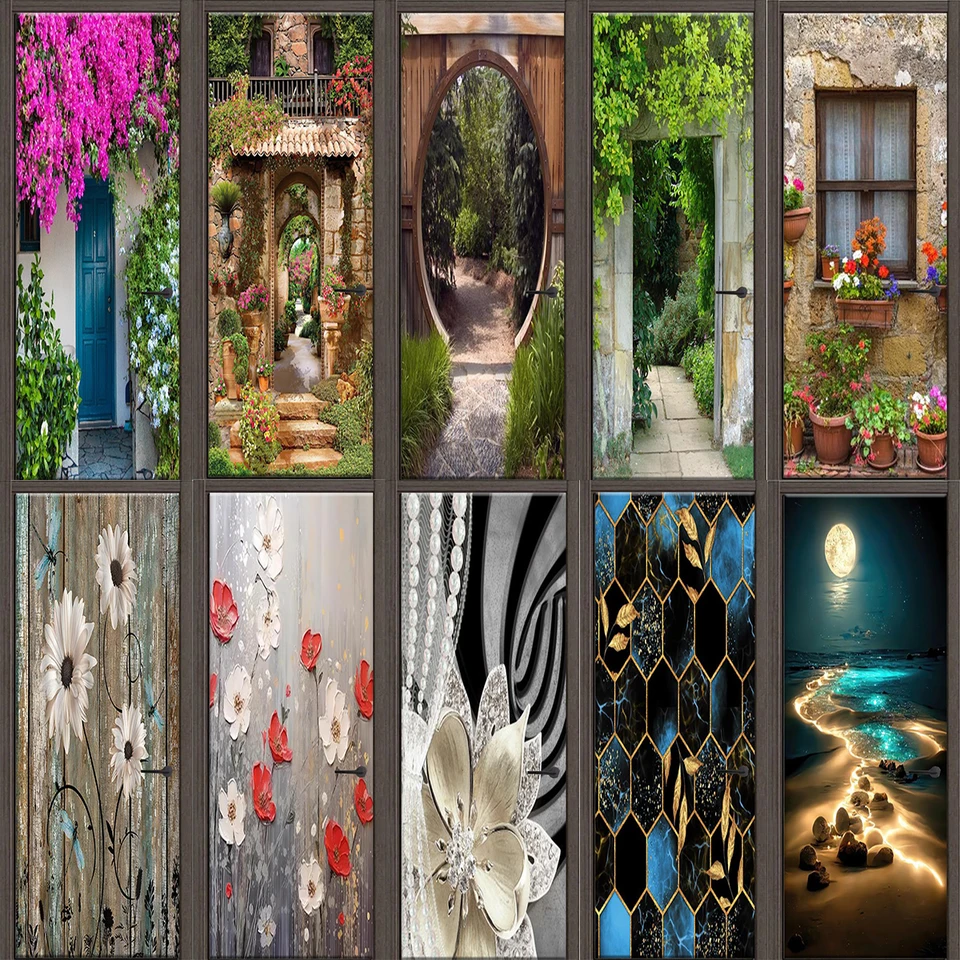 Autocollant Mural 3D Pour Porte - Motif Fleurs De Carpes Koï Japonaises - 73x205 Cm (2 Panneaux) - Vinyle PVC Amovible Et Étanche