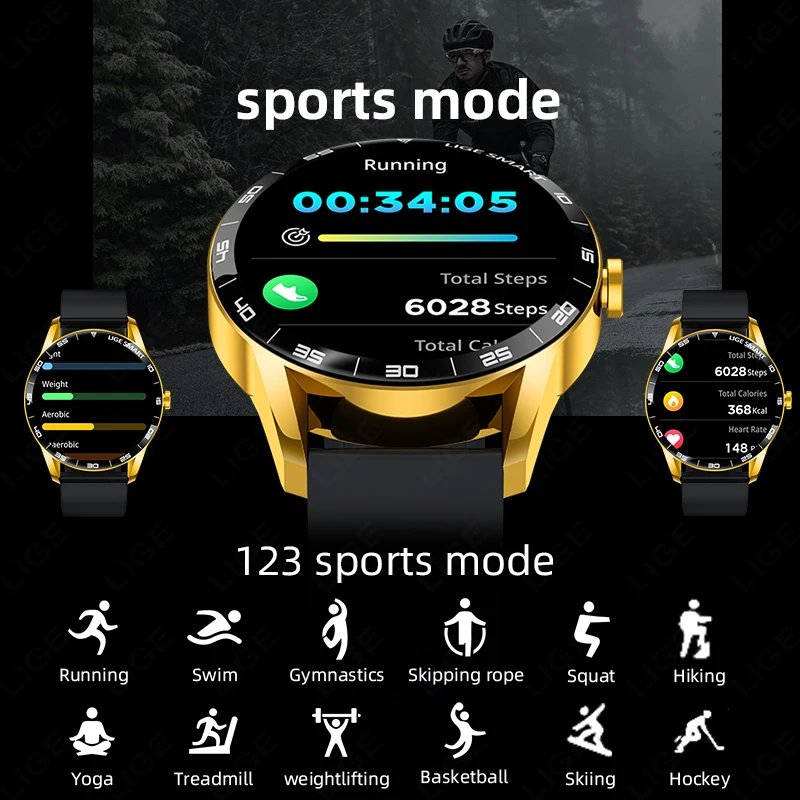 LIGE New Smartwatch Women Men 1.38-inch Smart Watch Message Notification iOS Android Smartwatches Fitness Bluetooth Call Watches