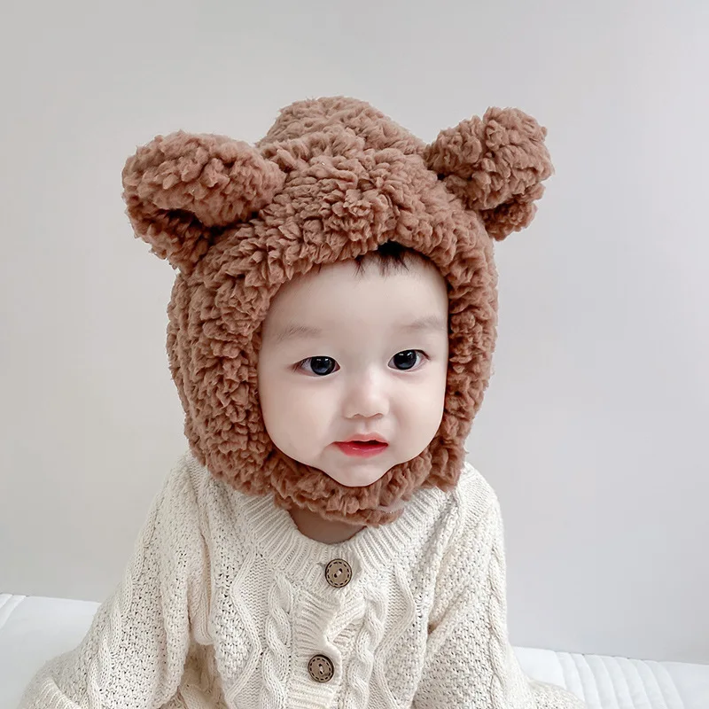 

2021 Fashion Winter Children Novelty Beanies Caps Warm Cute Bear Ear Hat Casual Plush Hat Scarf Set Casual Solid Baby Present