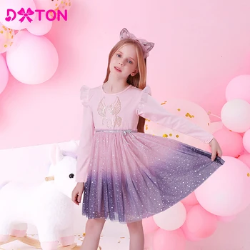 DXTON 2022 Girls Dresses New Children Unicorn Kids Dress Long Sleeve Toddler Girls Tulle Princess Dress Autumn Kids Casual Wear 1
