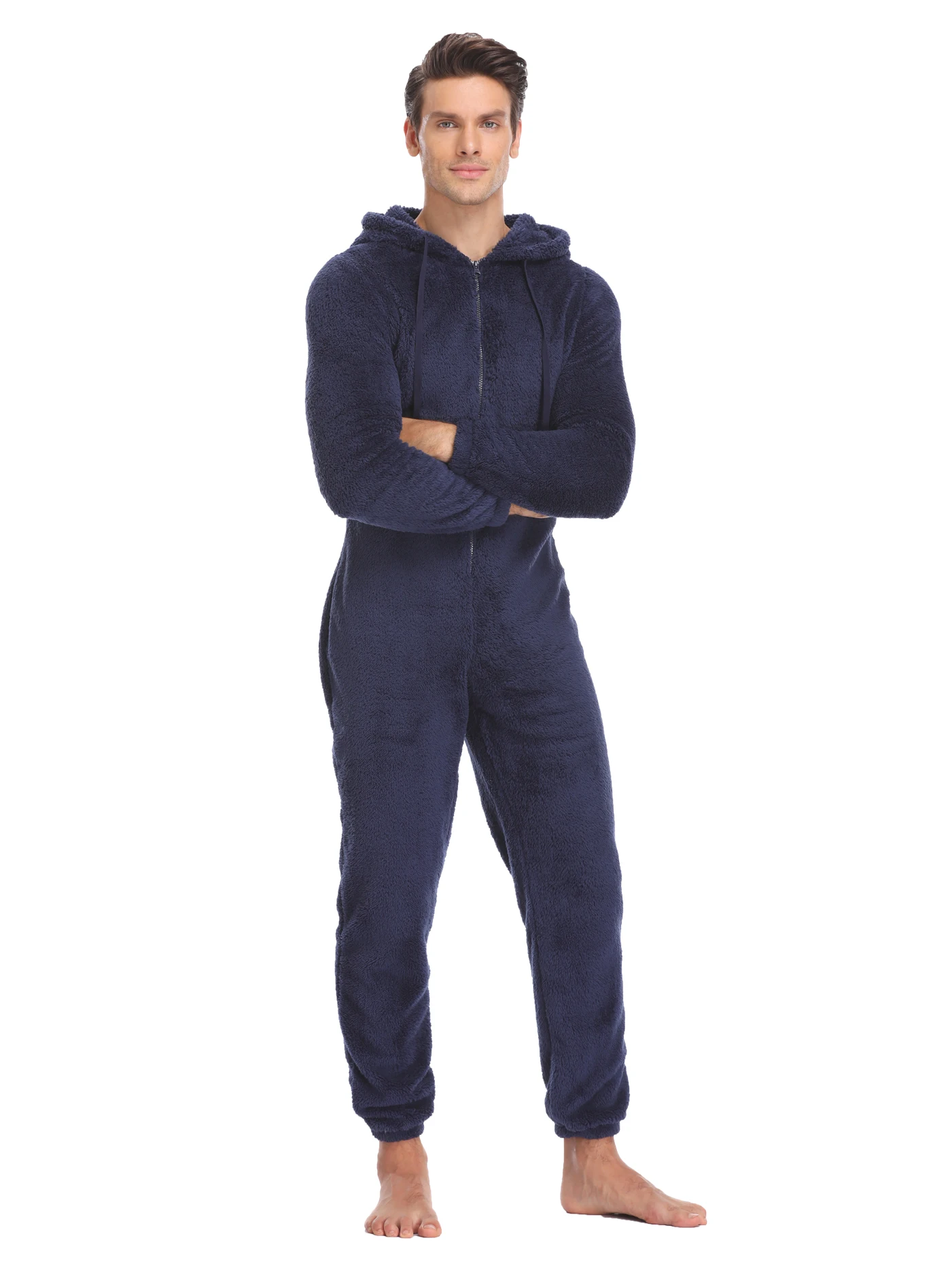 Men's Winter Warm Fluffy Teedy Fleece Pajama Onesie Men Cozy Soft Warm Plush Fleece Jumpsuit Romper One Piece Hooded Pajama men bodysuits