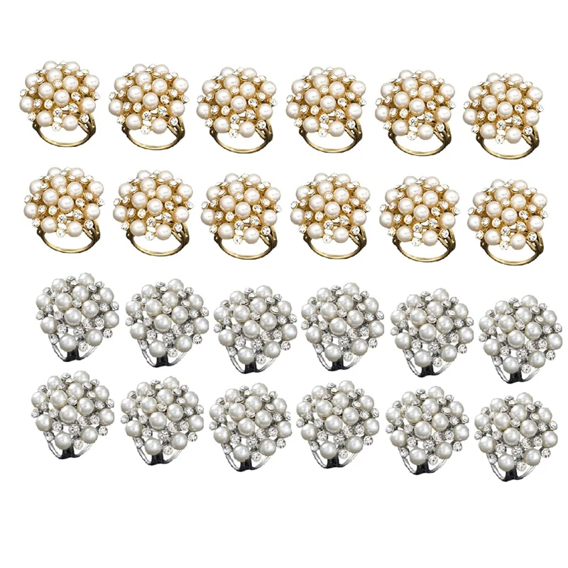 

24 Pcs Napkin Rings Set Pearl Flower Napkin Buckles Napkin Holders For Wedding Banquet Home Party Decor Table Spare Parts Parts