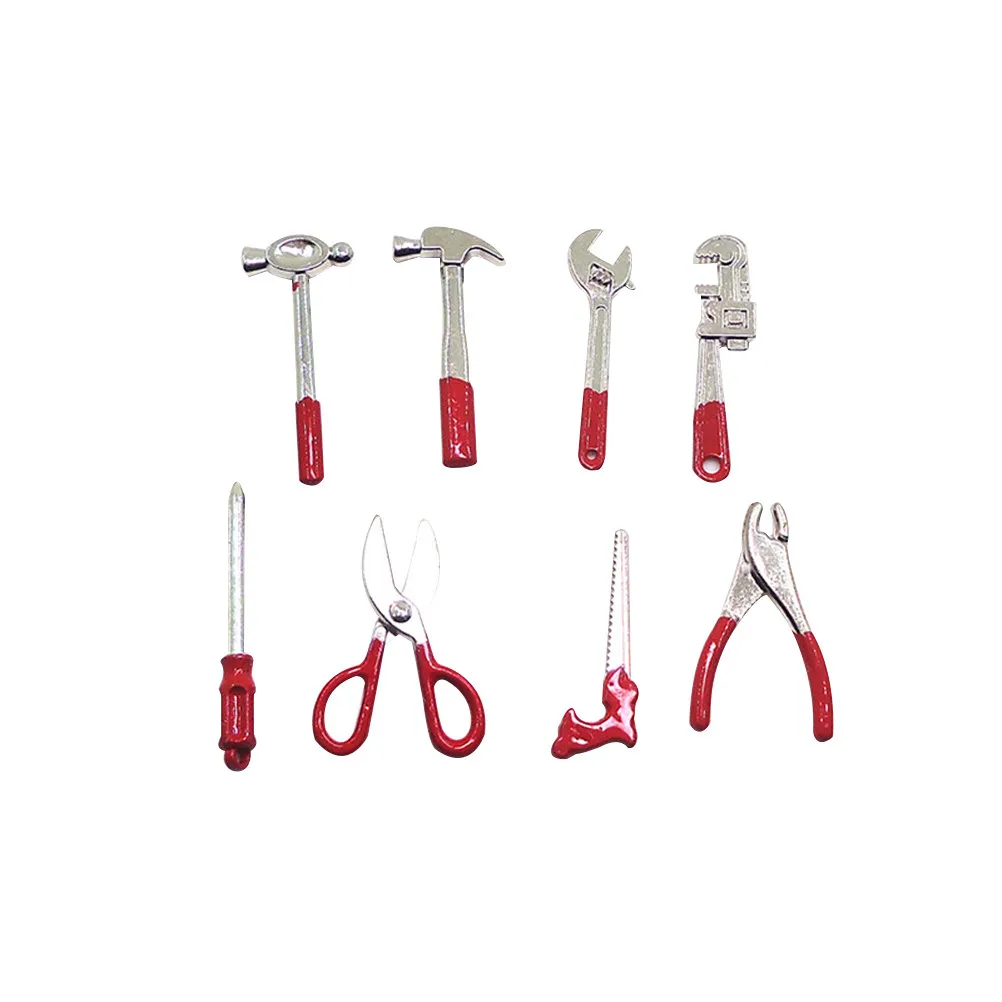 1세트 미니 하우스 도구 시뮬레이션 합금 수리 도구 미니어처 1:12 스케일 순수 수제 미니어처 도구 키트 미니 도구