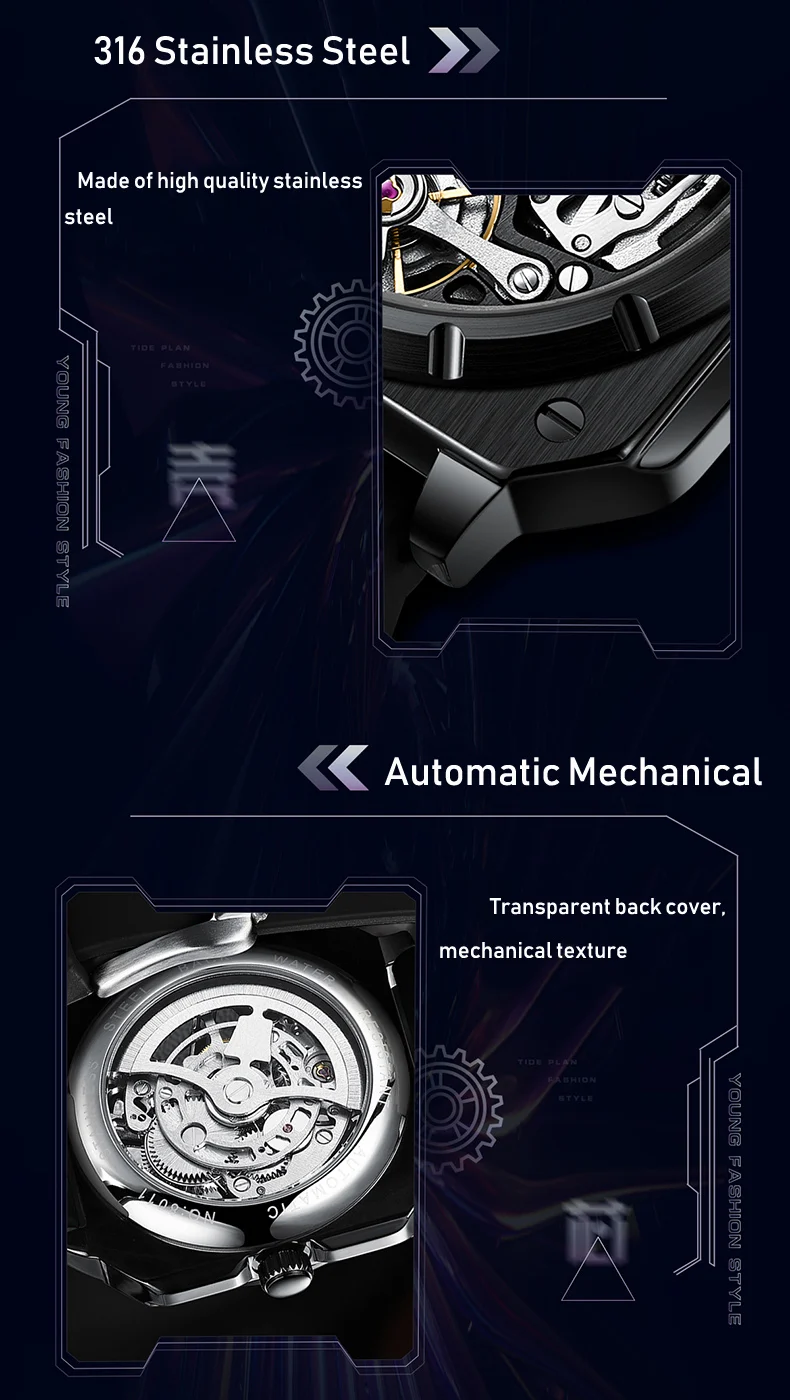Fyrkantig urtavla Automatisk Tourbillon för män Mekanisk Skelett Tourbillon Herr Gummiarmband Topp Lyx_voghion.com