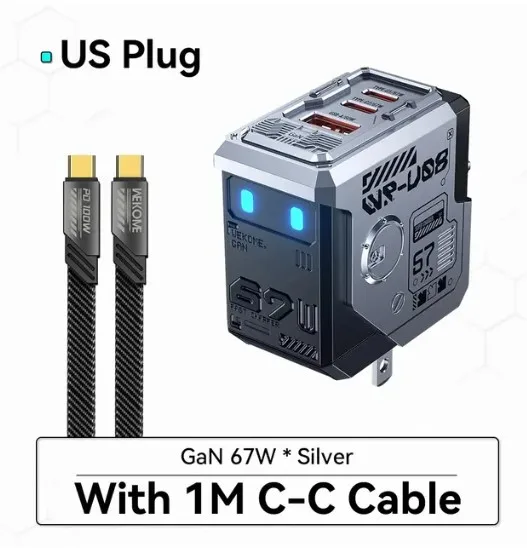 67W GaN Charger Mecha Robot Three Port QC PD Fast Charging Power Adapter