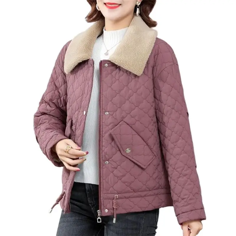 

Middle-Aged Elderly Mothers Cotton-Padded Winter Clothes Add Velvet Loose Jacket Fashion Down Women Lapel Ladies Outerwear