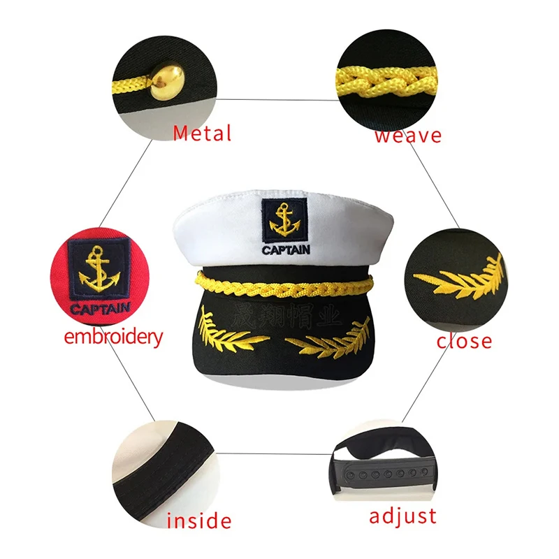 Adult Yacht Sailor Captain Hat Adjustable Men's and Women's Party Hat Makeup Ball Dressing Event Excellent Stylish Accessories